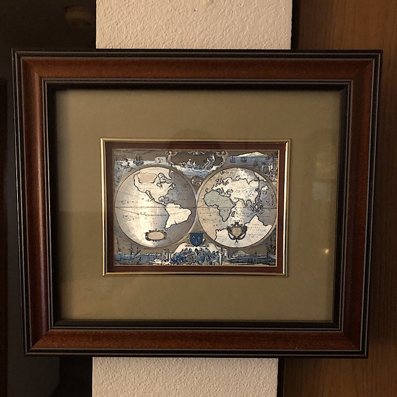 Nova Totivs Terrarvm Orbis Geographica World Map Foil Framed 14.5x12.5" - Picture 1 of 10